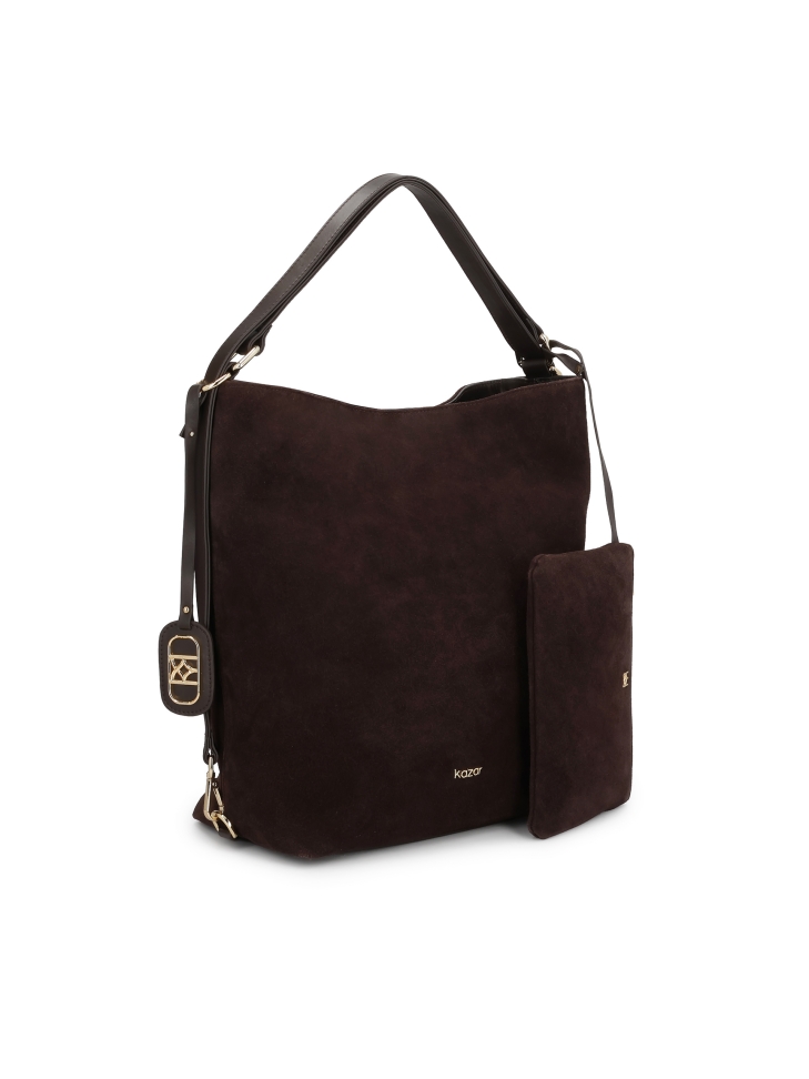 Brown natural suede handbag with minimalist design JERRIAR