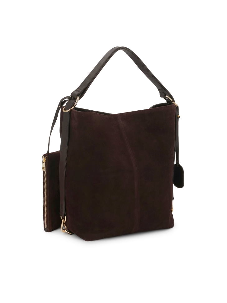 Brown natural suede handbag with minimalist design JERRIAR