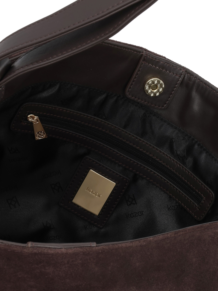 Brown natural suede handbag with minimalist design JERRIAR