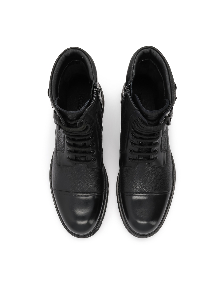 Black leather men's boots with buckles and lace-up upper ILLTES
