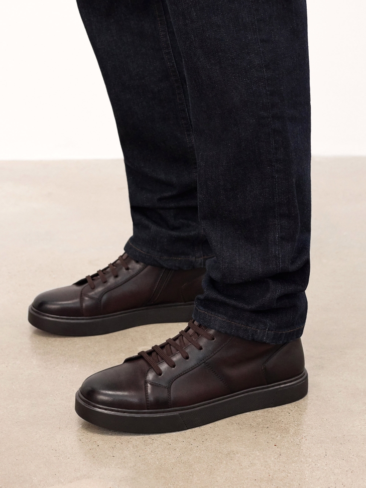 Leather brown sneakers with high upper  TRUXTON