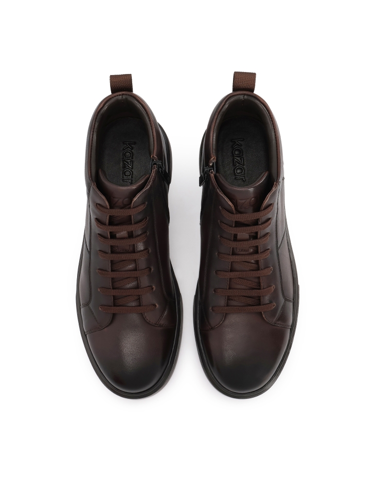 Leather brown sneakers with high upper  TRUXTON