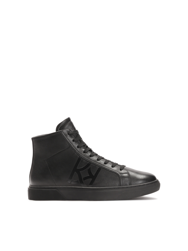 Black natural leather ankle sneakers with embossed logo AUGUSTINNO