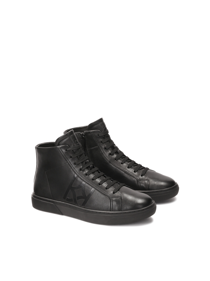 Black natural leather ankle sneakers with embossed logo AUGUSTINNO