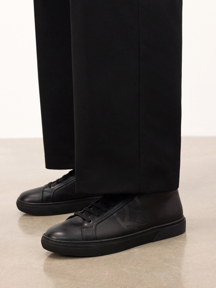 Black natural leather ankle sneakers with embossed logo AUGUSTINNO