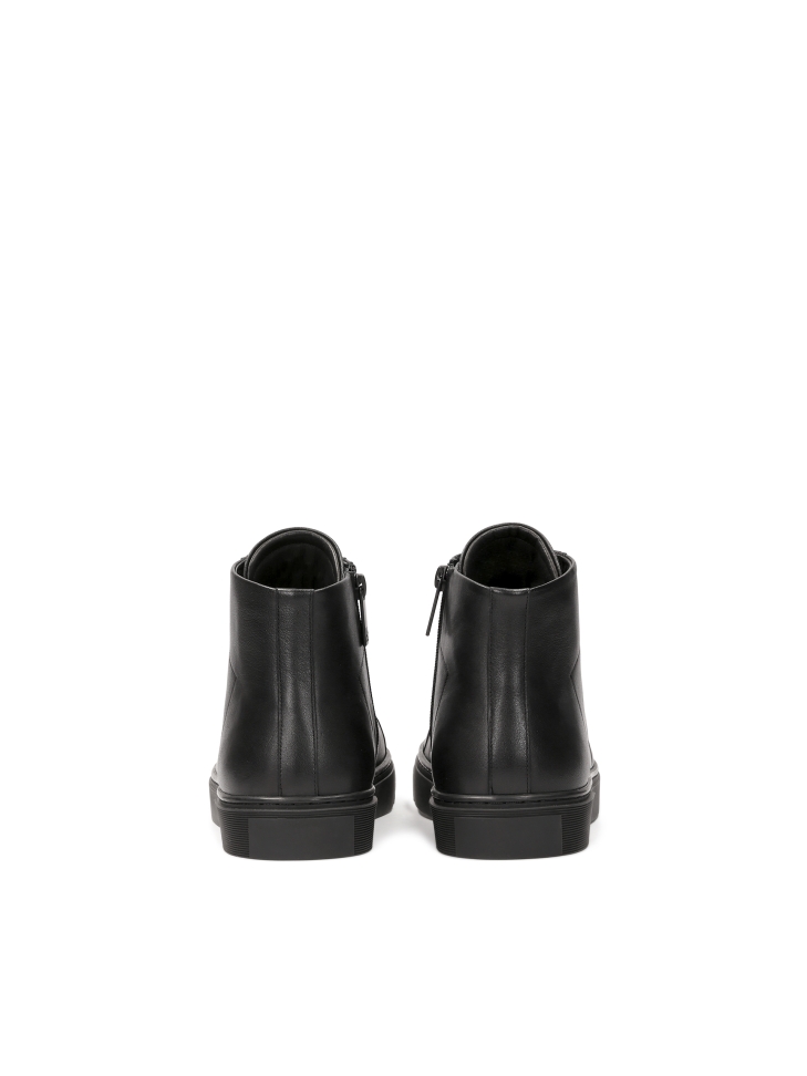 Black natural leather ankle sneakers with embossed logo AUGUSTINNO