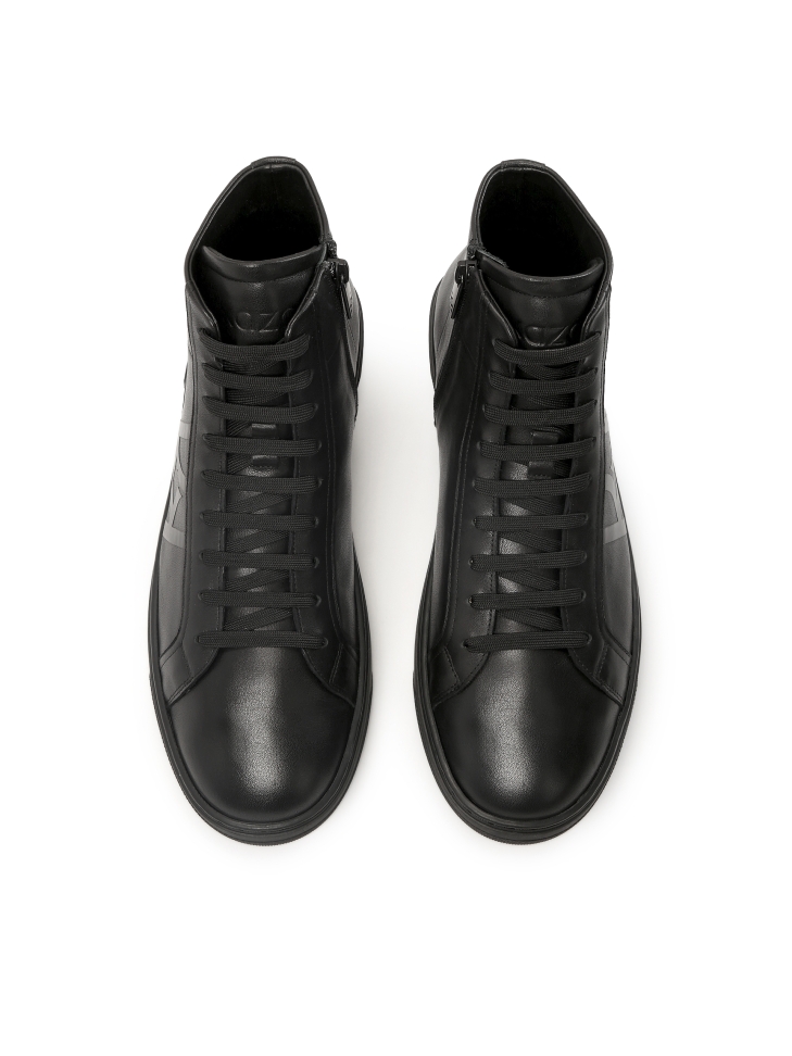 Black natural leather ankle sneakers with embossed logo AUGUSTINNO