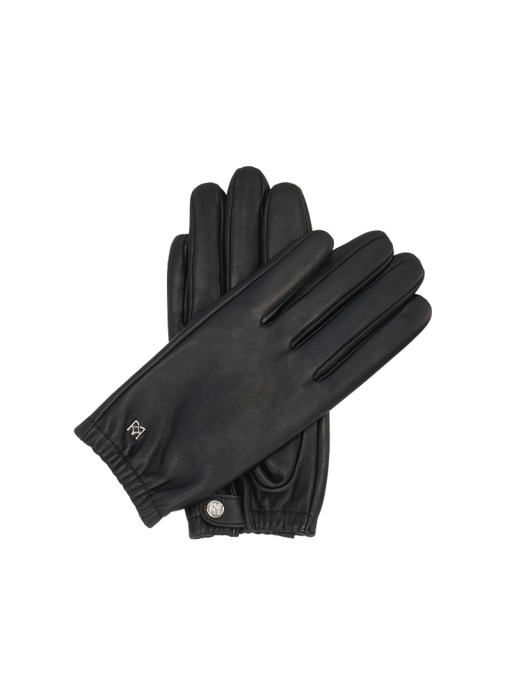 Women's black leather gloves with elastic cuff FIORELLA