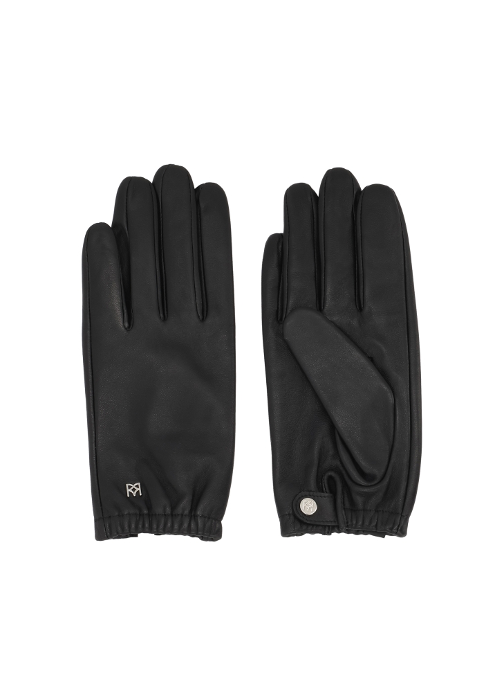 Women's black leather gloves with elastic cuff FIORELLA