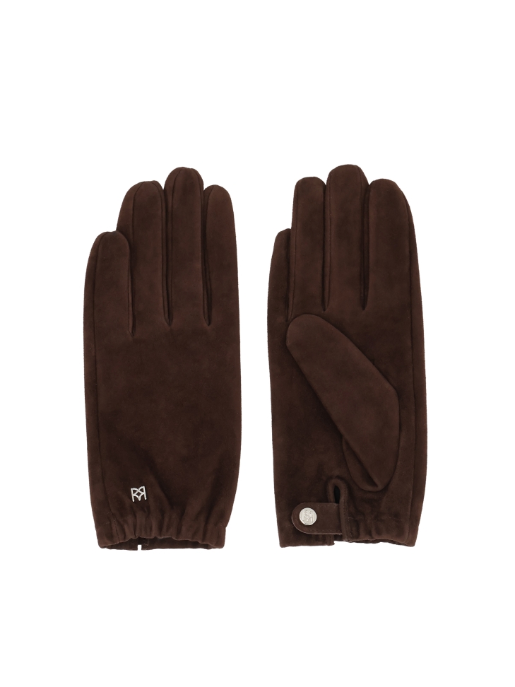 Brown suede gloves with elastic welt FIORELLA