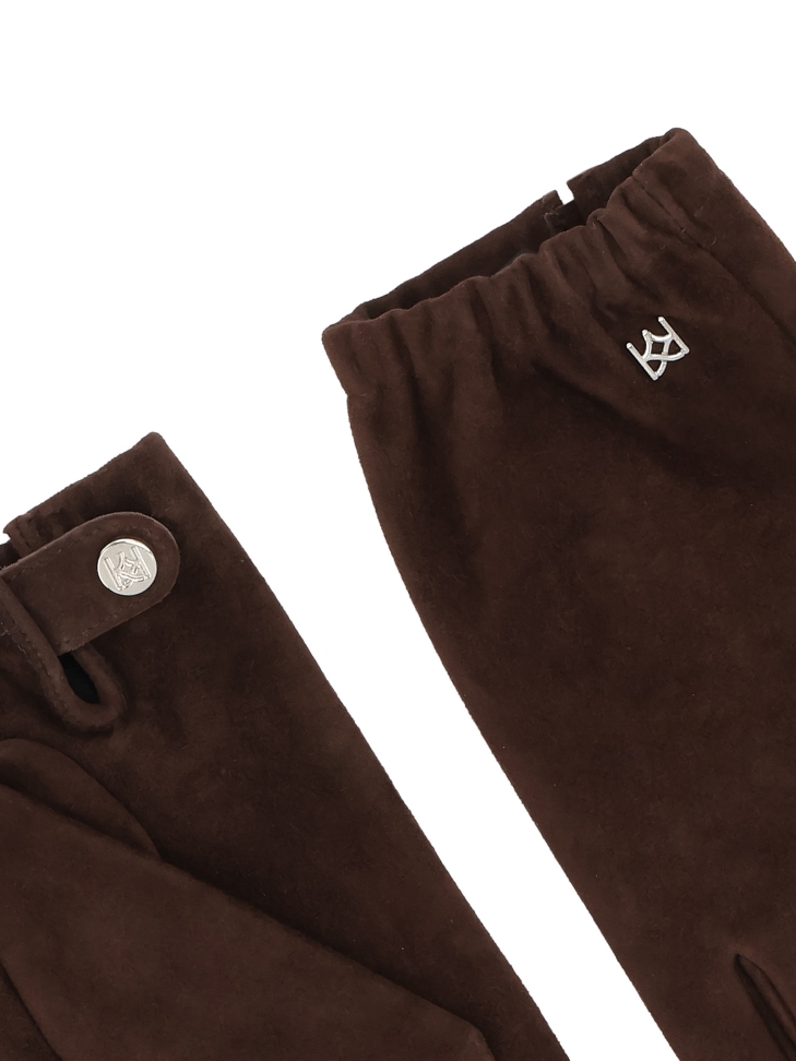 Brown suede gloves with elastic welt FIORELLA