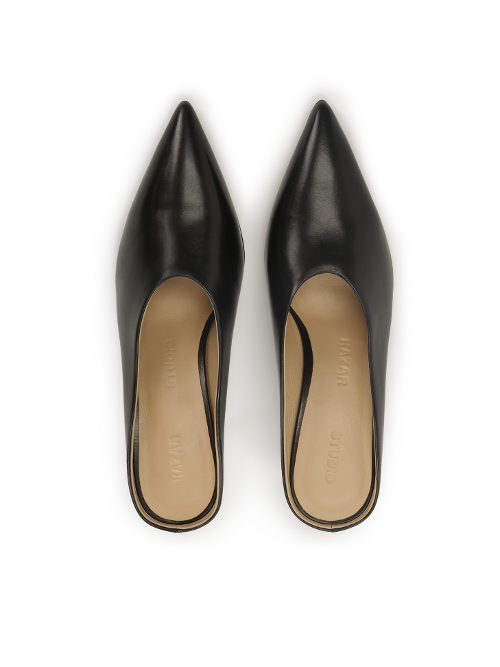 Black mules with full front KS ELYSIE