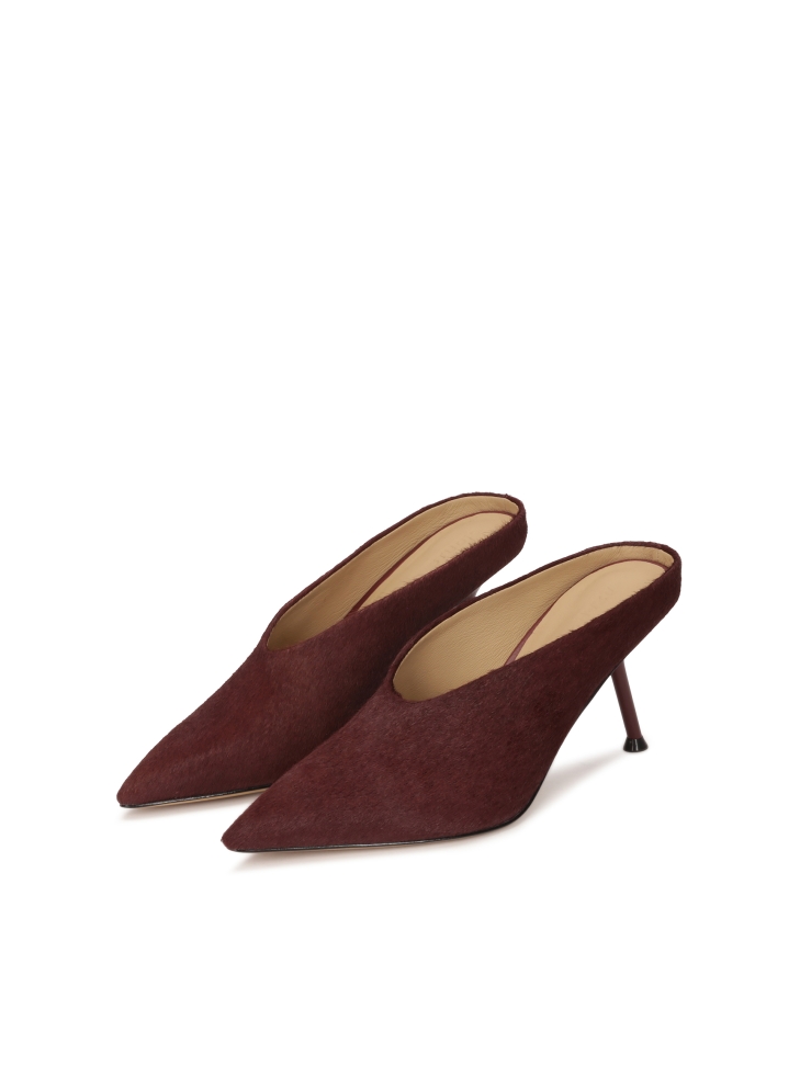 Maroon stiletto mules with natural bristles KS ELYSIE