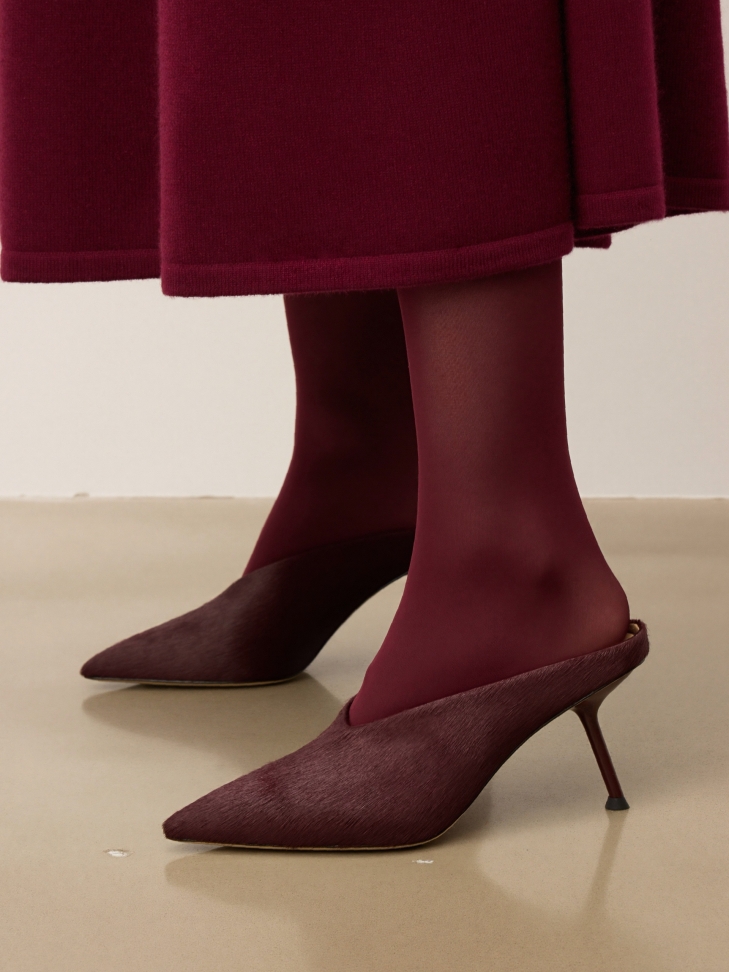 Maroon stiletto mules with natural bristles KS ELYSIE