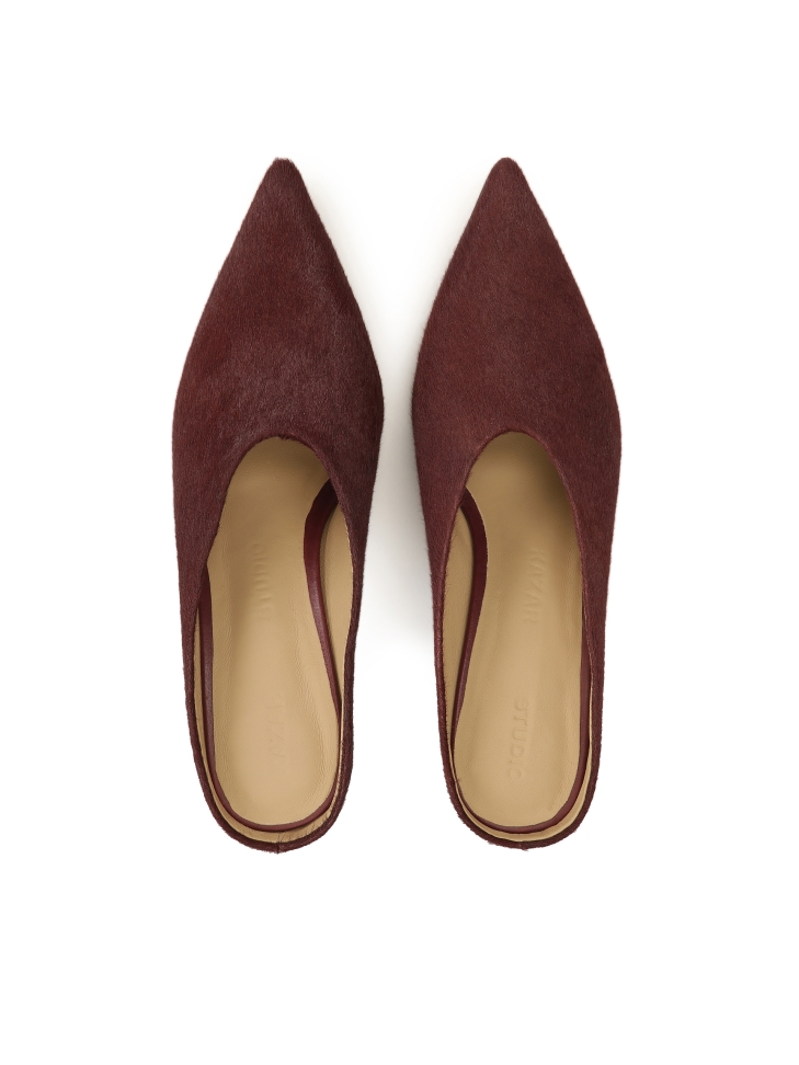 Maroon stiletto mules with natural bristles KS ELYSIE
