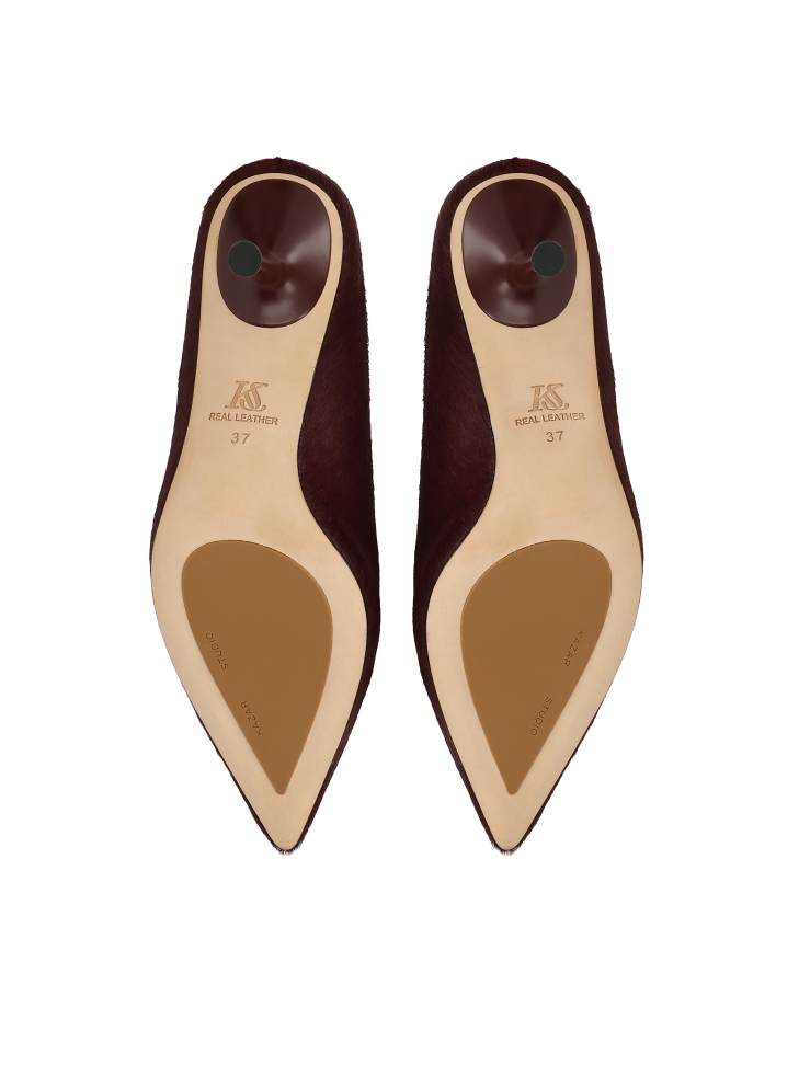 Maroon stiletto mules with natural bristles KS ELYSIE