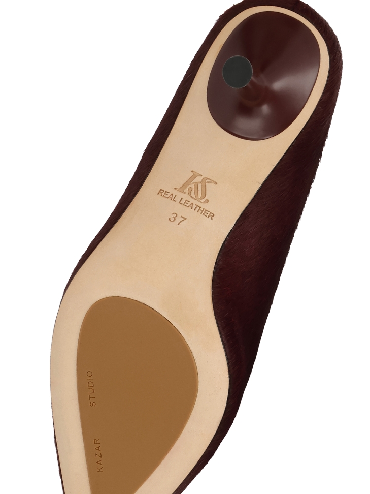 Maroon stiletto mules with natural bristles KS ELYSIE