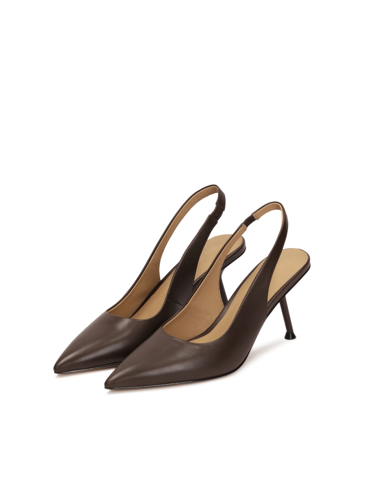 Brown stiletto pumps with an open heel  KS ELYSIE