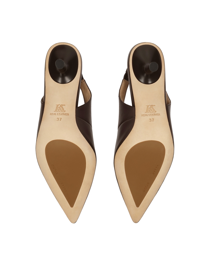 Brown stiletto pumps with an open heel  KS ELYSIE