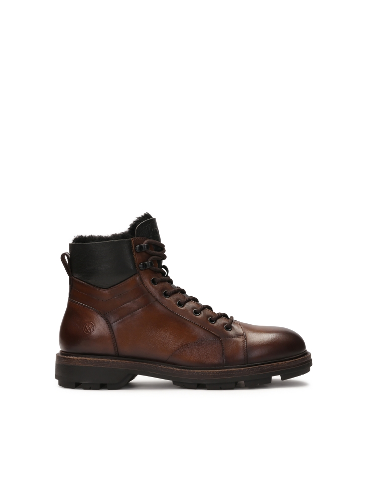 Brown leather boots with insulated collar REMIGGIO