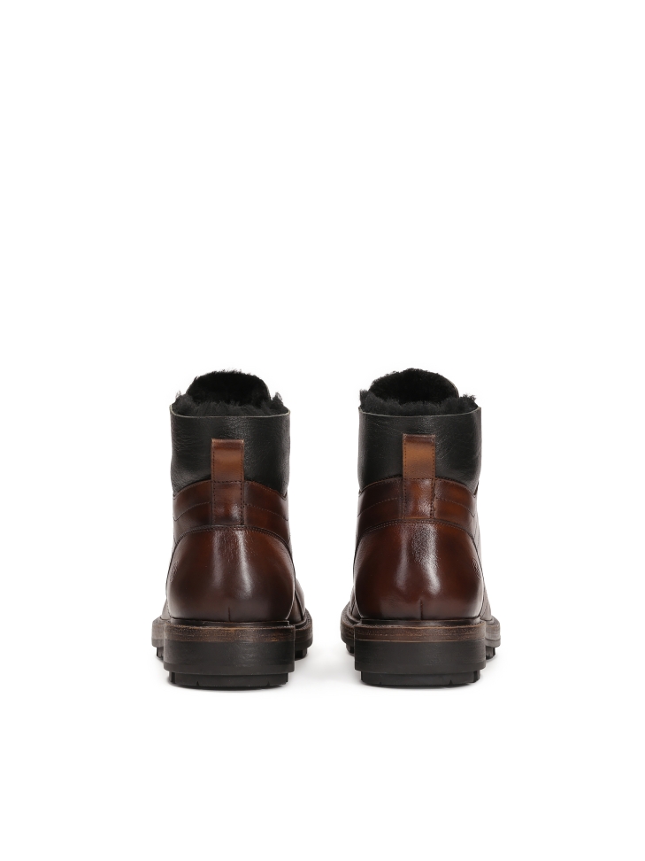 Brown leather boots with insulated collar REMIGGIO