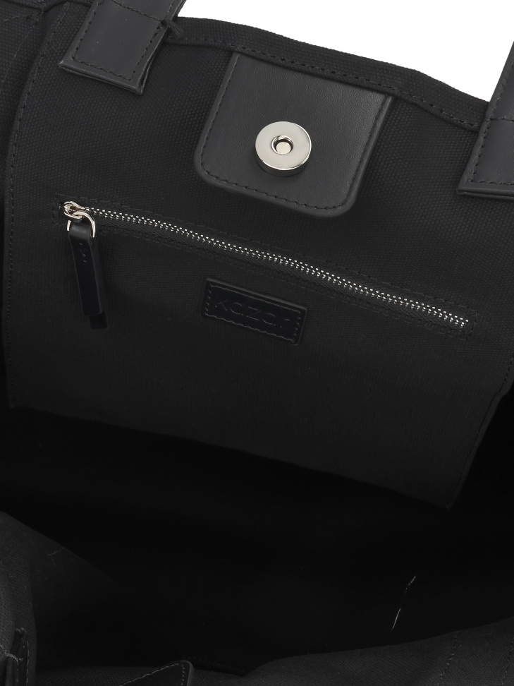 Black fabric bag with double leather handles PAISLEY