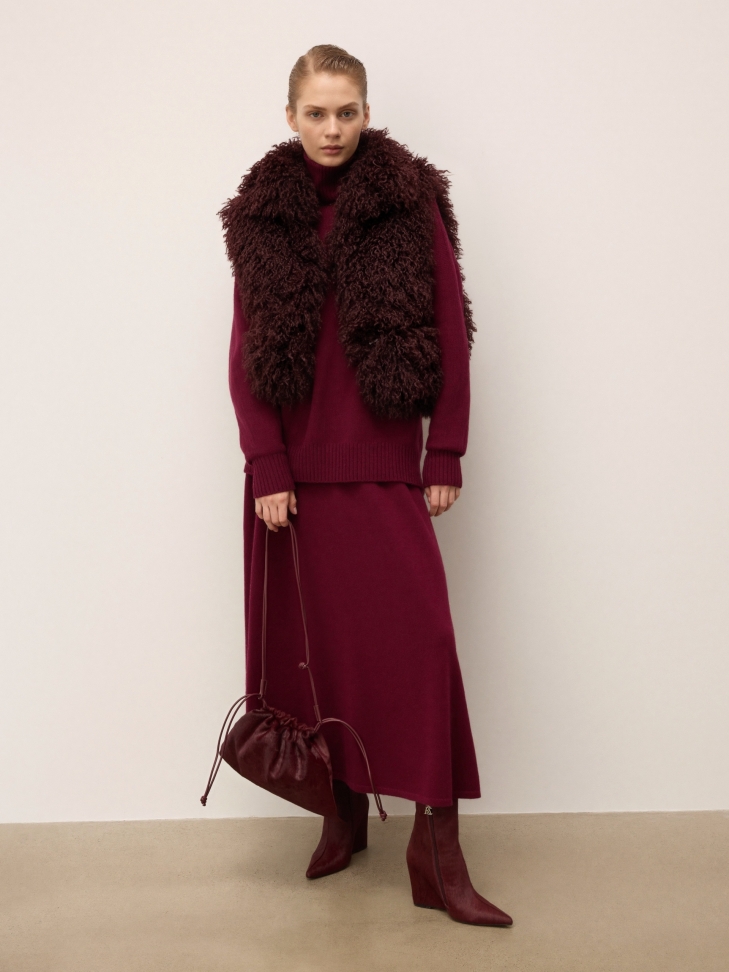 Maroon boots with natural bristles KS OTYLIE