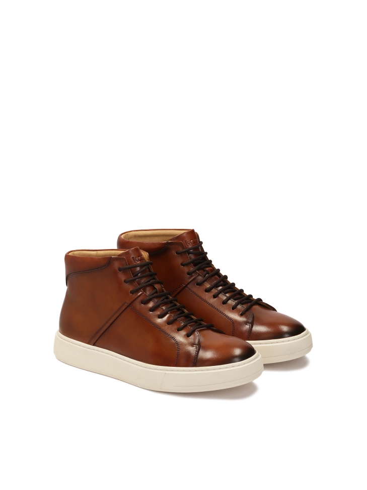 Brown high-top sneakers with binding FELIKS