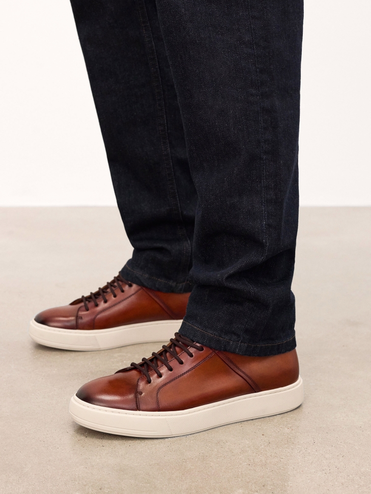 Brown high-top sneakers with binding FELIKS