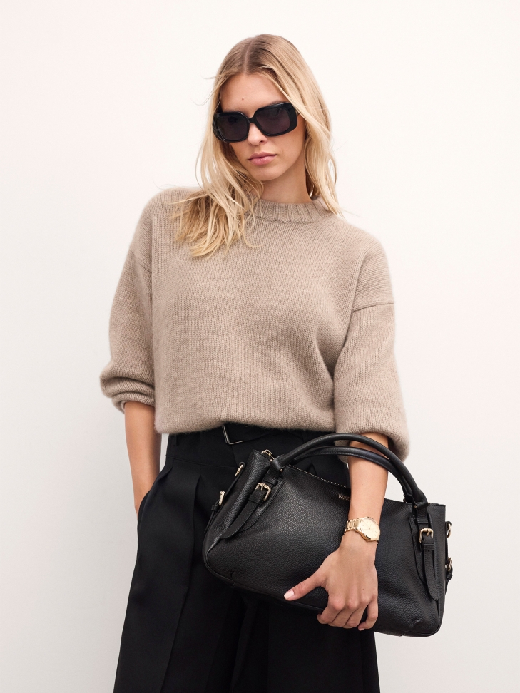 Black universal leather handbag ELEONORE