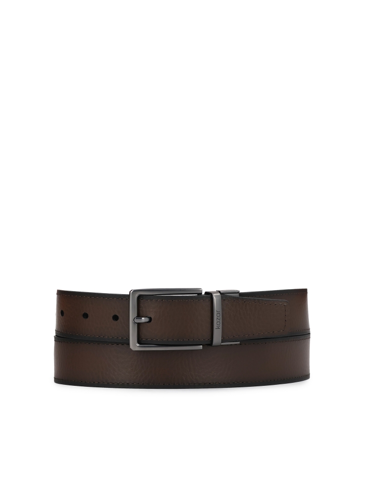 Double-sided men's natural leather belt KASPEROS
