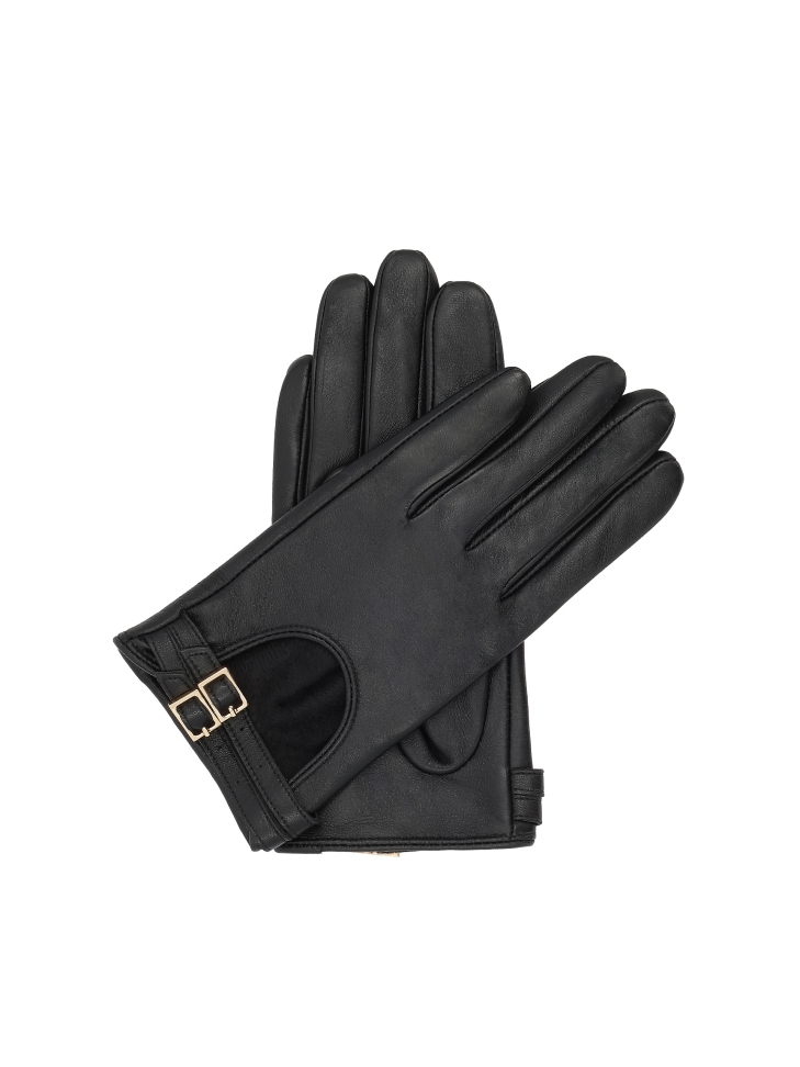 Leather gloves with cutout and straps ALMIRA