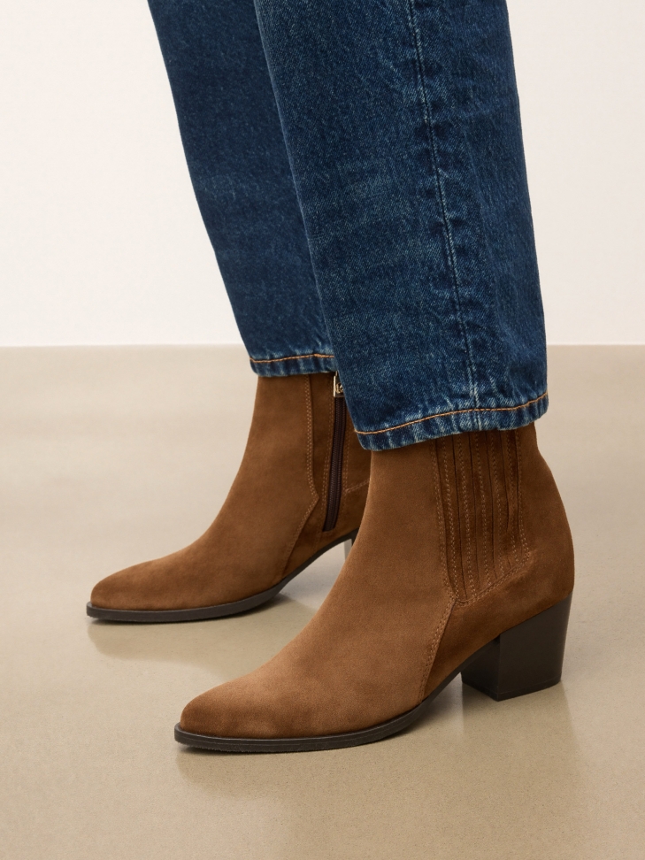 Brown women's suede cowboy boots CALIRI