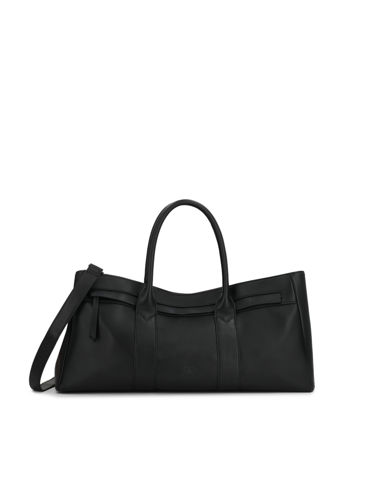 Black handbag made of soft natural leather with elongated cut KS VIORNE 