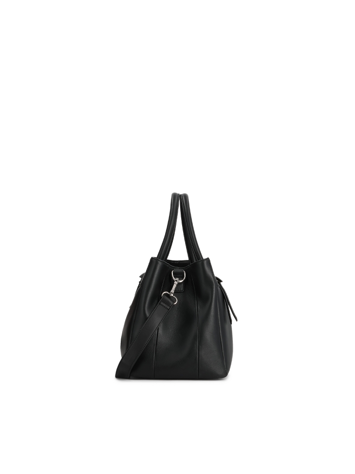 Black handbag made of soft natural leather with elongated cut KS VIORNE 