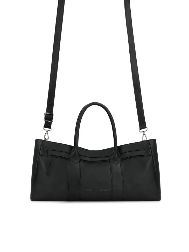 Black handbag made of soft natural leather with elongated cut KS VIORNE 