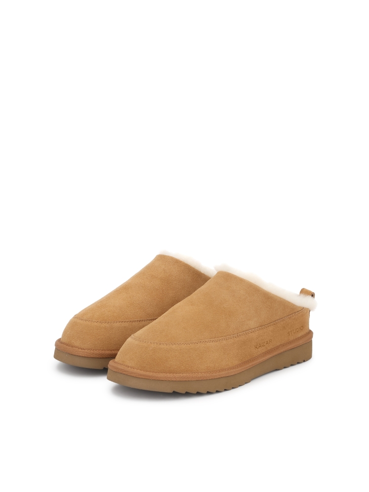 Light brown flip-flops with sheep's wool  KS NOE