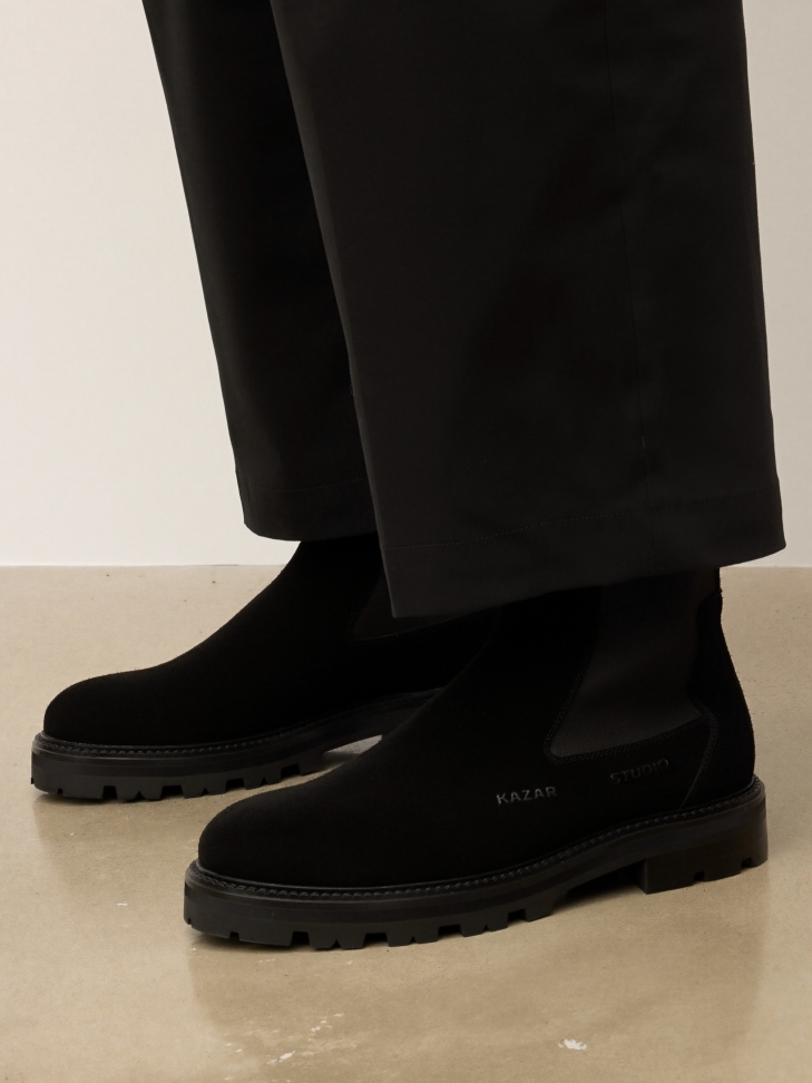 Black men's suede Chelsea boots with a solid sole KS ALCESTE