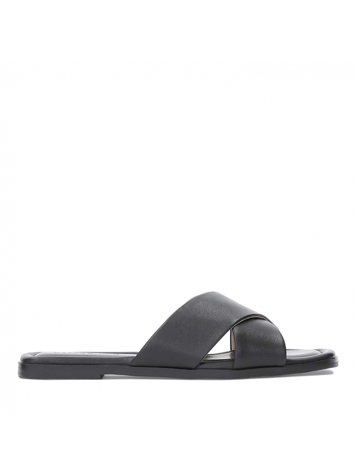 Women's black leather flip flops NYLAH