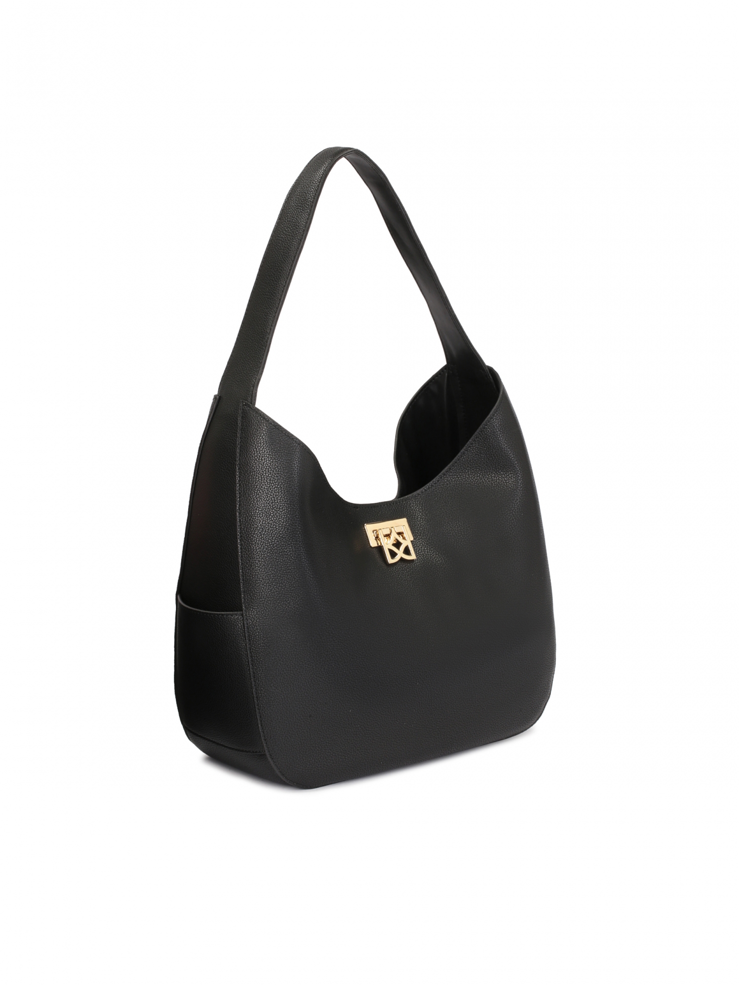 Black leather bag with wide shoulder strap SOURIRE